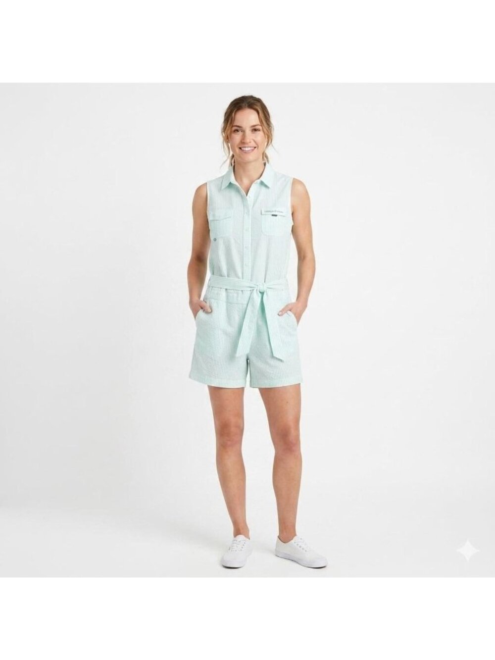 VINEYARD VINES Crystal Blue Seersucker Romper Size 8 NEW NWT